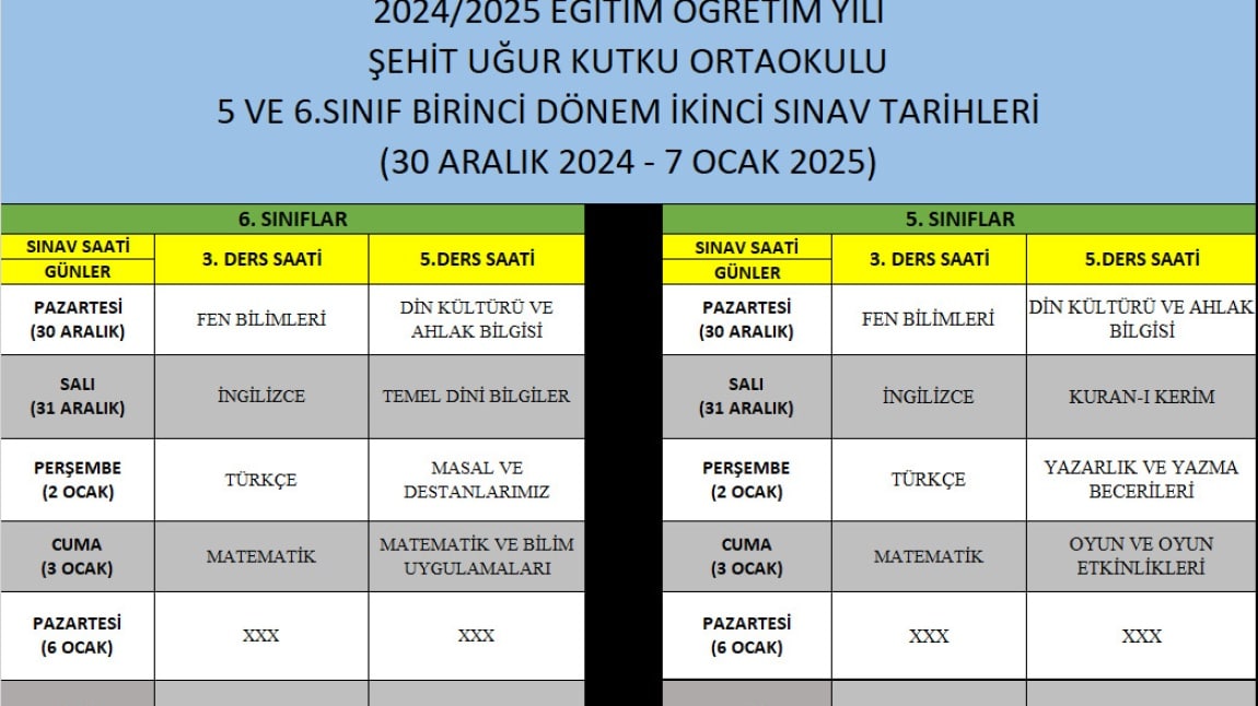 1.DÖNEM 2.YAZILI TARİHLERİ 